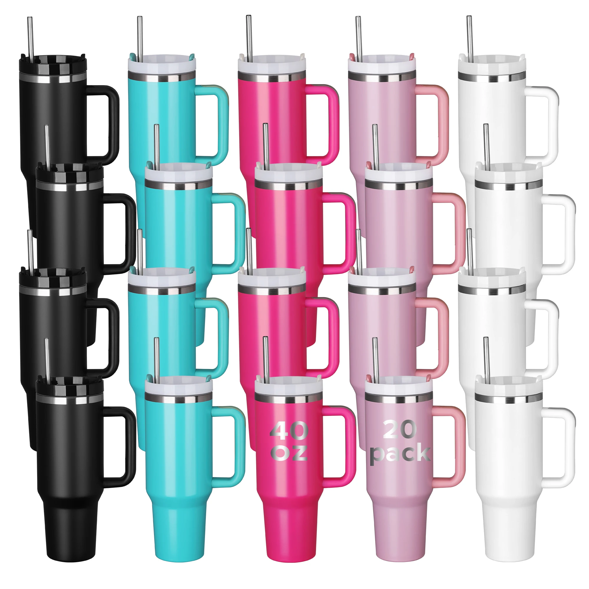 

40 oz Tumbler with Handle and Straw,20 Pack Reusable Stainless Steel Insulated Water Bottle,for laser Engraving Holiday Gifts