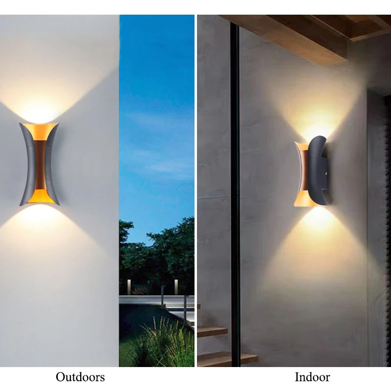 Luz de parede LED para varanda e jardim, iluminação exterior, lâmpada impermeável, iluminação interior, quarto, lâmpada de cabeceira, preto, 10W,