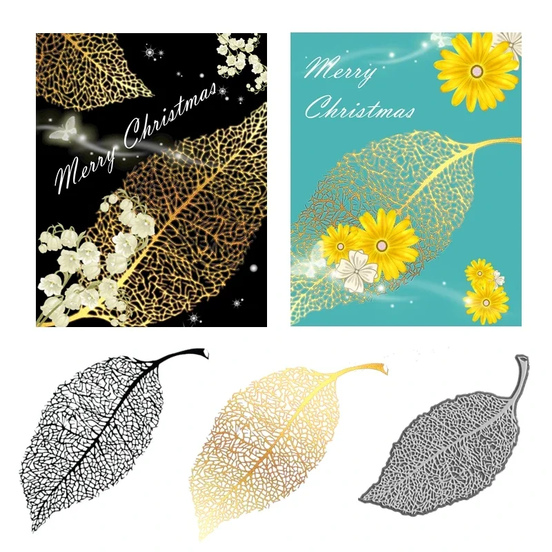 

Hollow Out Leaf Veins Hot Foil Plate Background Christmas Metal Cutting Dies Clear Stamp Scrapbooking Frames Card Craft