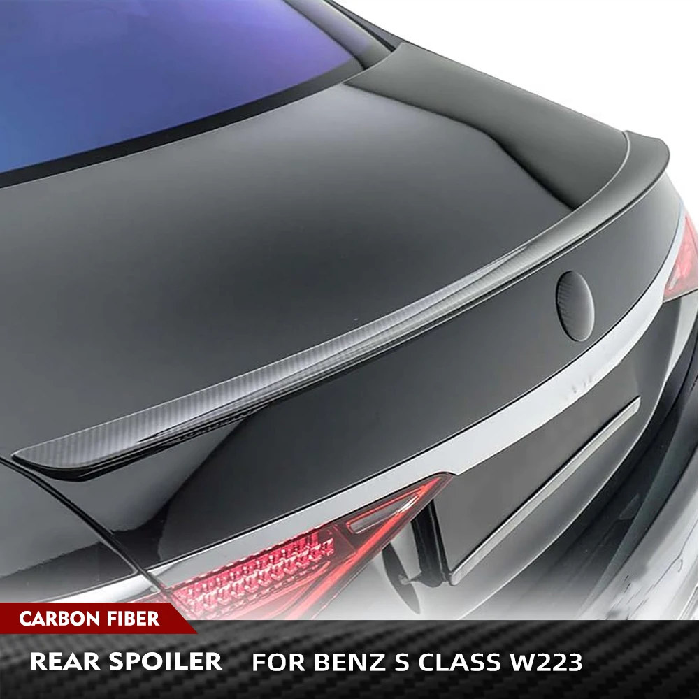 

Для Mercedes-Benz S Class W223 2021-2024 автомобильный задний багажник из углеродного волокна, гоночный спойлер, крыло, задний багажник, багажник, крыло, комплекты кузова