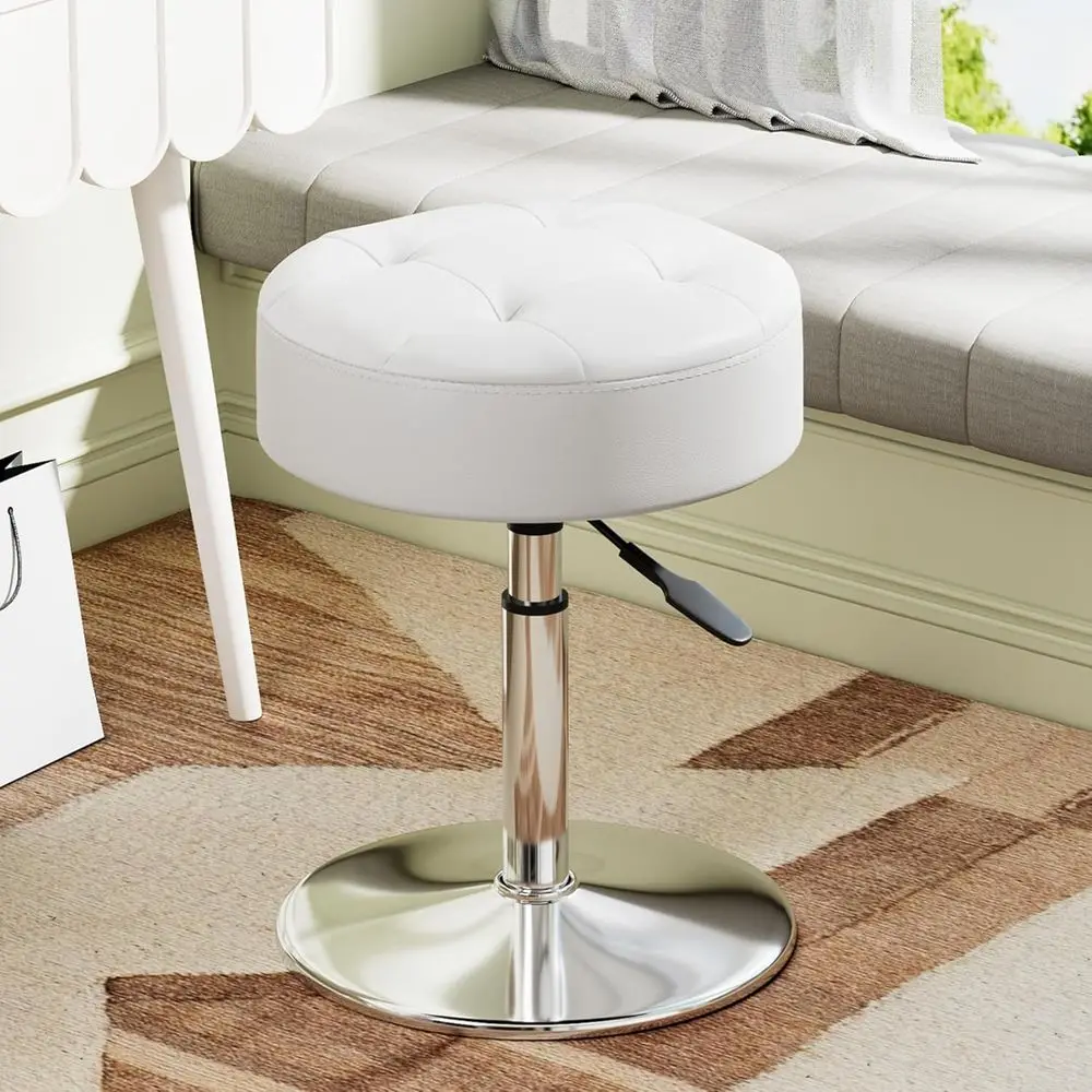 

Vanity Stool with Adjustable Height, 360°Swivel Ottoman Chair or Adults, Round Padded Makeup Stool with Stable Support or Vanity