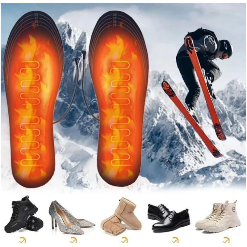 USB Rechargeable Heated Insoles Size 35-46 DIY Customizable Electric Heated Shoes Pad for Outdoor Skiing Winter Foot Warmers