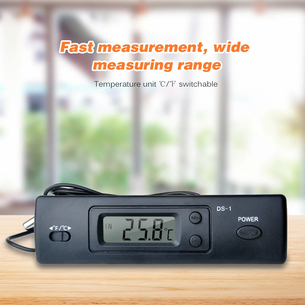 Mini Thermometer Electronic Digital Car Thermometer Indoor Outdoor Multi-Function Thermometer Time Temperature Display with Prob