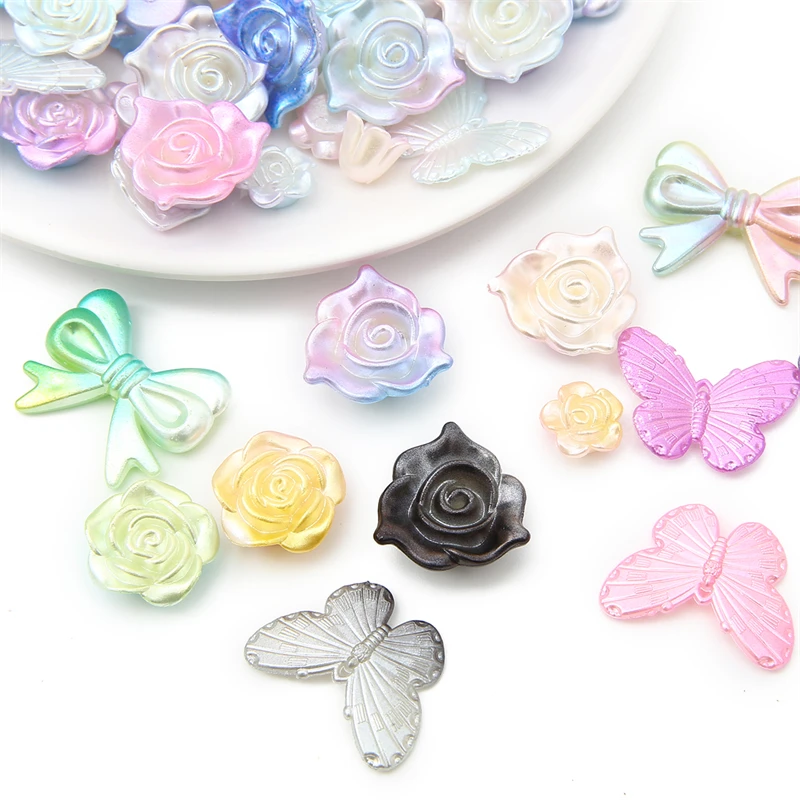 20g/bag Approx 15-60pcs ABS Imitation Pearl Beads 10-29mm Gradient Rose Flower Loose Beads DIY Jewelry Making Necklace Findings