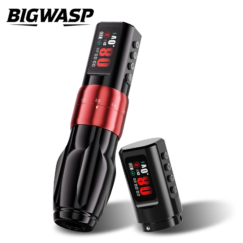 

BIGWASP Professional Wireless Tattoo Machine Pen Adjustable Stroke 2.0-4.2mm OLED Display 2000mAh Two Battery For Tattoo Artists
