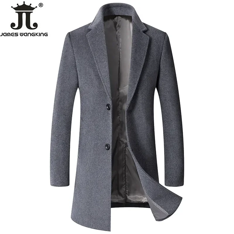 

Male Long Woollen Overcoat High-end Brand Fine Cotton Sheep Wool Men's Solid Color Casual Business Woolen Coat Autumn and Winter