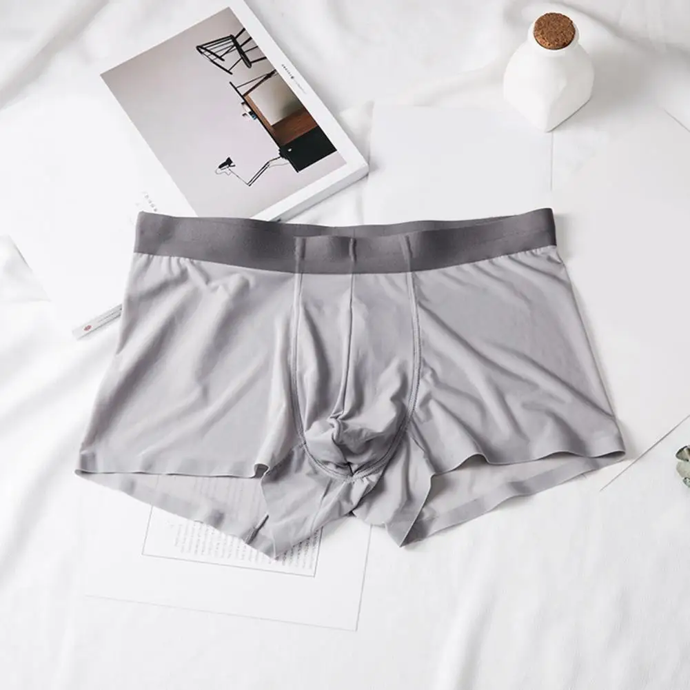 Men Boxer Underwear Men's Mid-rise Boxer Underwear High Elasticity Ice Silk Briefs Seamless Tight Cut Solid for Comfortable