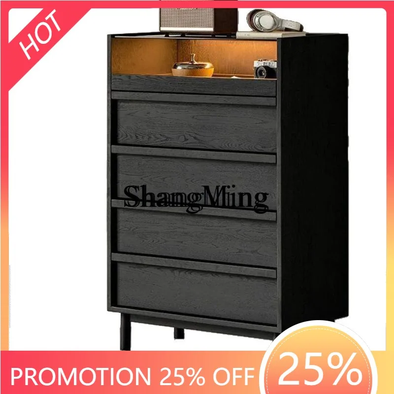 

ZYY Solid Wood Five-Drawer Cabinet Wood Black Light Luxury Simple Modern Living Room Bedroom Drawer Storage Cabinet