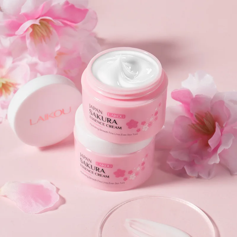 Soro Laikou-sakura e creme facial de colágeno, essência de cerejeira, hidratação, clareamento, poros encolhidos, anti-envelhecimento, cuidados