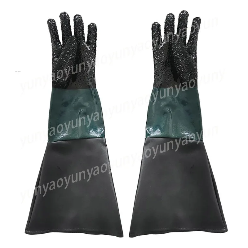 1 Pair of Wear-resistant Particle Box-type Sandblasting Rubber Gloves (total Length 23.6 Inches)