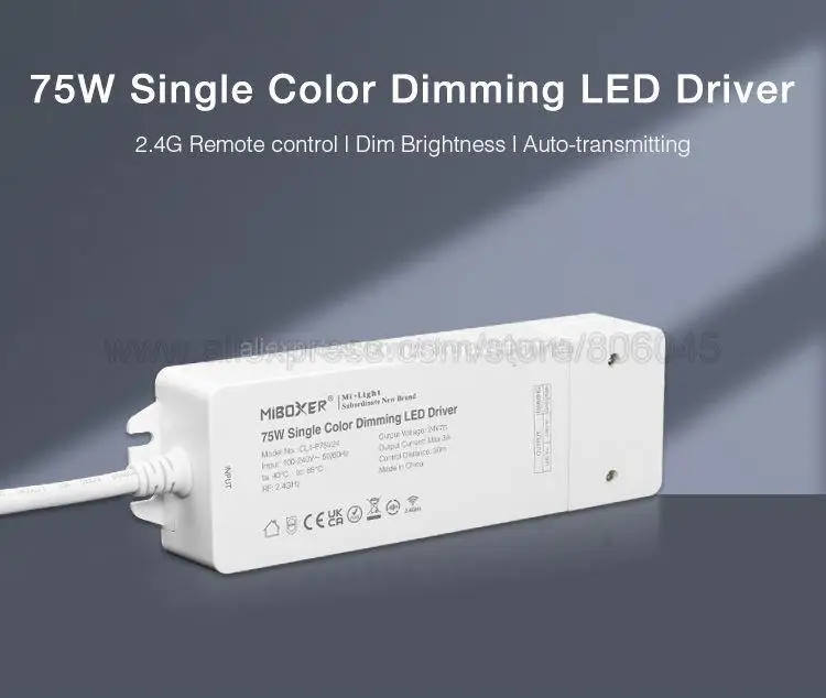 MiBoxer AC 220V to DC24V 75W Dimming LED Driver Controller Built-in Power 2.4G Remote for Single Color/CCT/RGB/RGBW/RGBCCT Strip