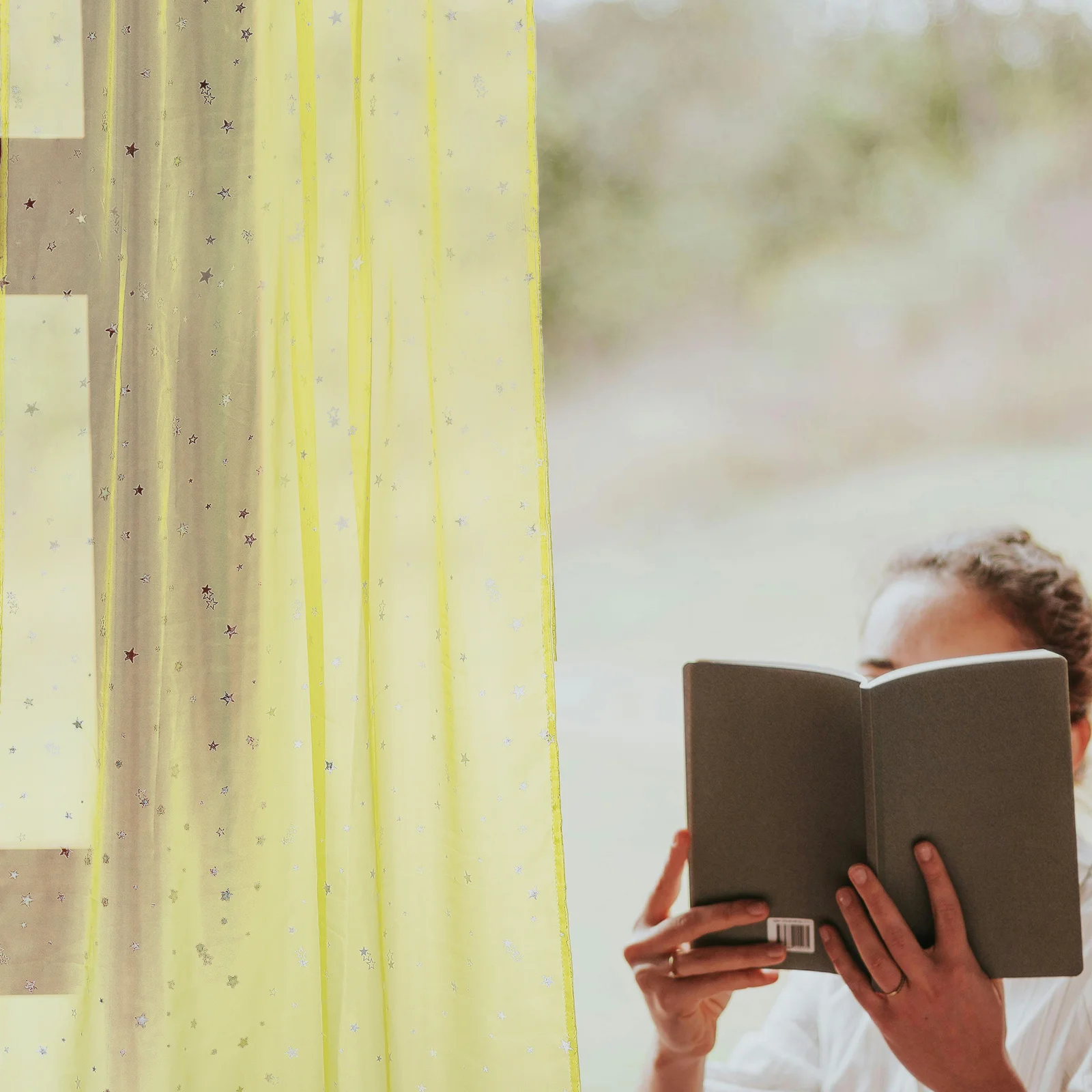 

Silver Star Foil Sheer Curtains Romantic Voile Panel Bedroom Window Screening Transparent Star Pattern 100x270cm Green Sheer