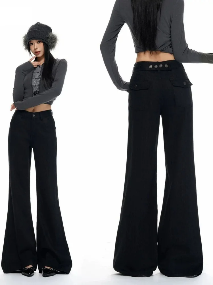 High Waist Bell Bottom Jeans Women's Autumn Winter New Style American Slimming Elastic Commute Style Pure Color
