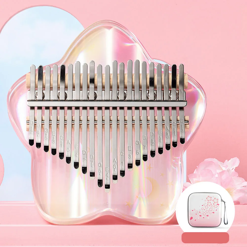 1721Key Transparent Thumb Piano  Pink Star Style Kalimba  Suitable for Travel Entertainment and Religious Ceremonies