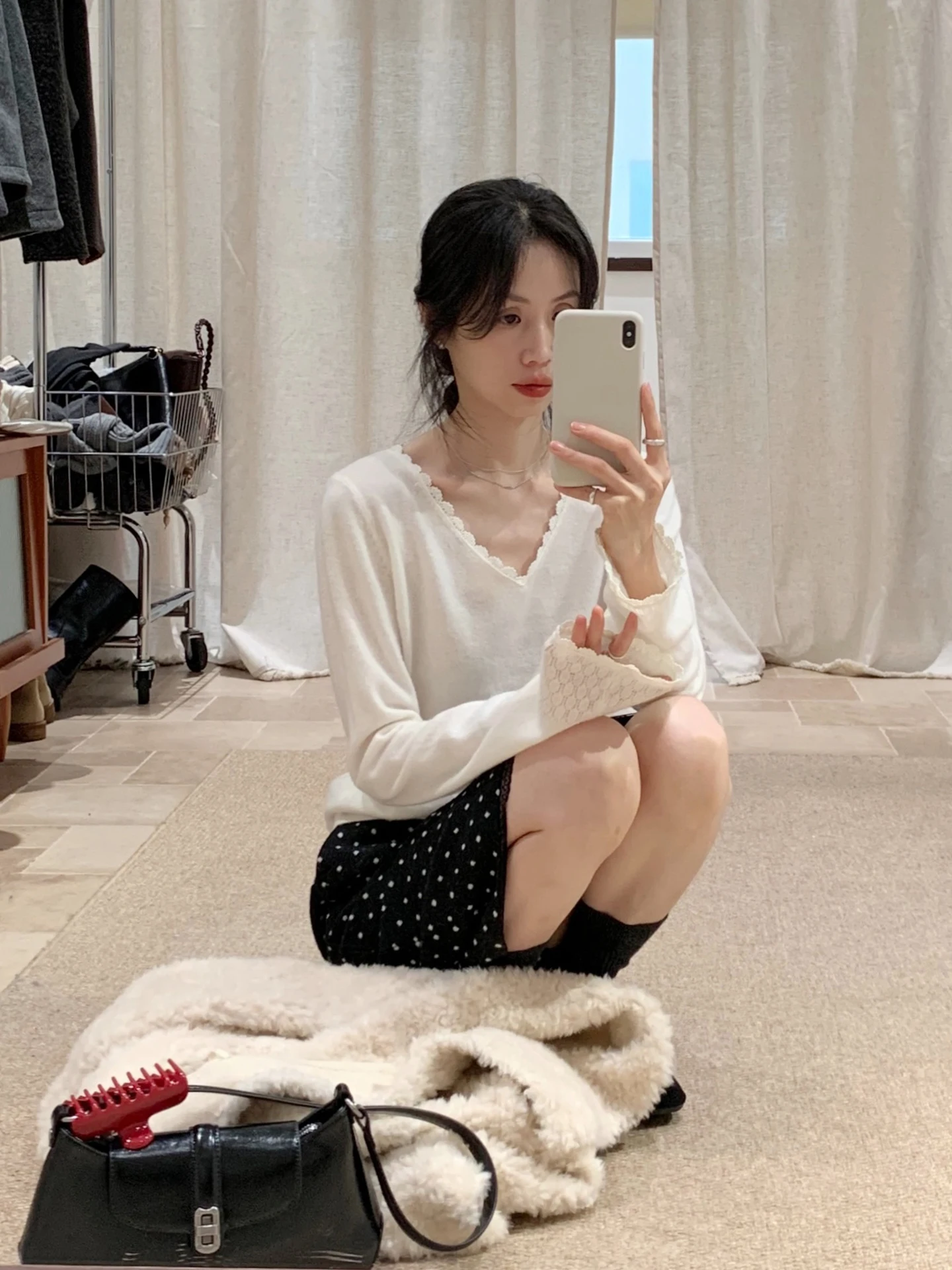 

Ele Floral d V-Ne Wool Knitwear Women's Base Layer Top Faionable Autumn Winter New Arrival Versatile Long Sve