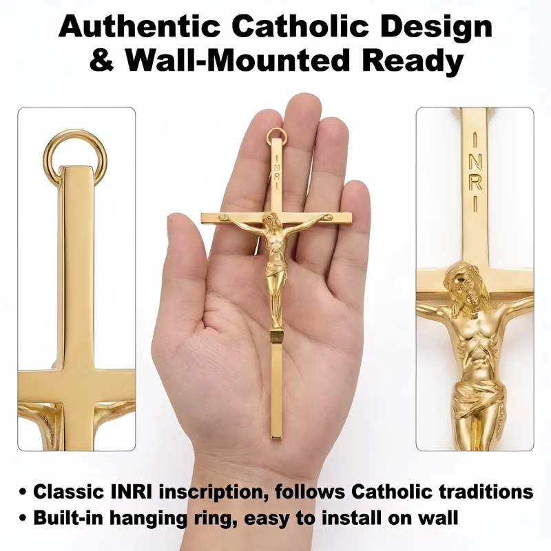 

Classic Gold Plated Jesus Crucifix Cross Pendant 15cm for Wall Hanging Church Home Altar Prayer Christian Religious Gift Decor