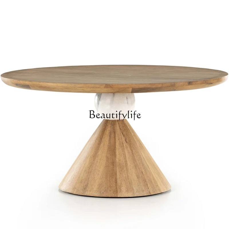 

Medieval solid wood round dining table American French retro solid wood dining table modern simple wabi sabi