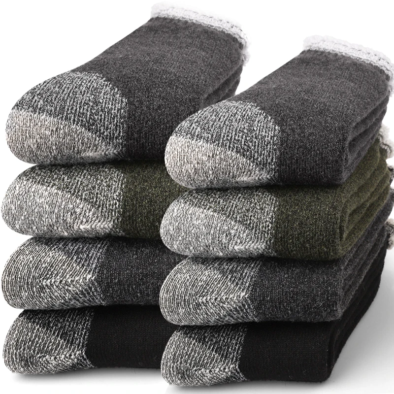 3Pairs Men's Thermal Terry Fleece Loop Socks Skiing Winter Thicken Plush Outdoor Sports Hiking High-Quality Mid-Calf Socks