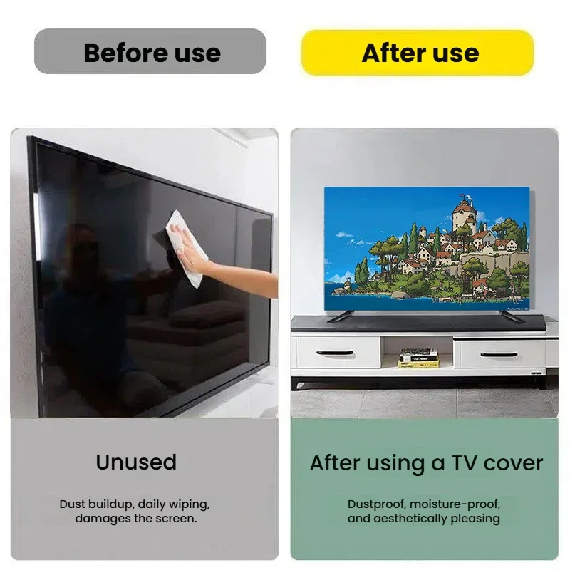 47/48/50/52/55/58/60/65 Inch Tv Hood Dustproof Cover Landscape Printing Elastic Household Lcd Protect Tv Screen Dust Cover