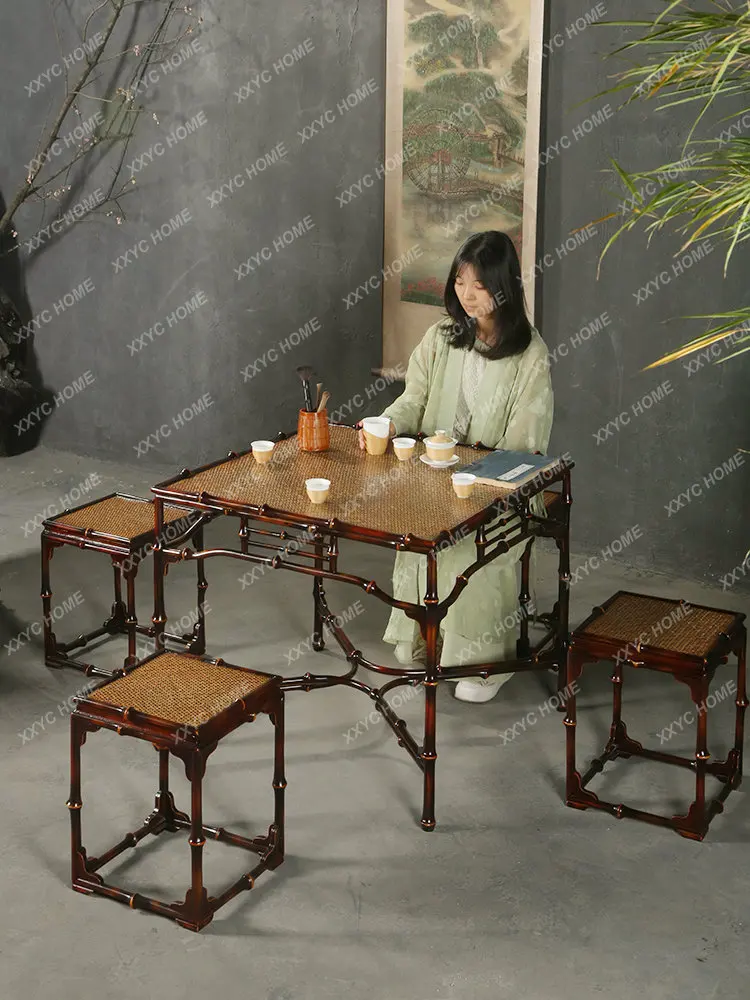 

Handmade Bamboo Bamboo Furniture Dining Table Square Chinese Dining Table Combination Small Square Table Tea Table Antique