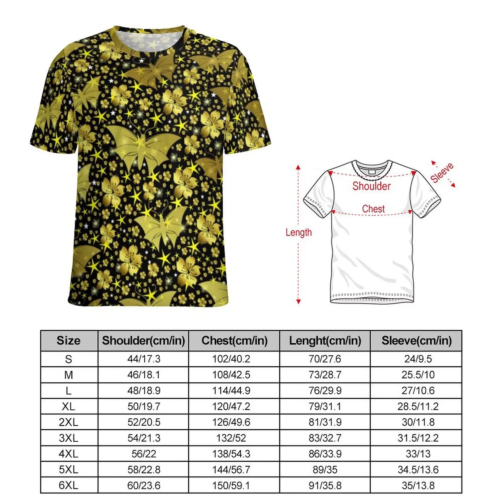 Summer T-Shirt Gold Bright Metallic T Shirts Shiny Butterflies Casual Fashion Tee Shirt Short-Sleeve Design Plus Size Clothing