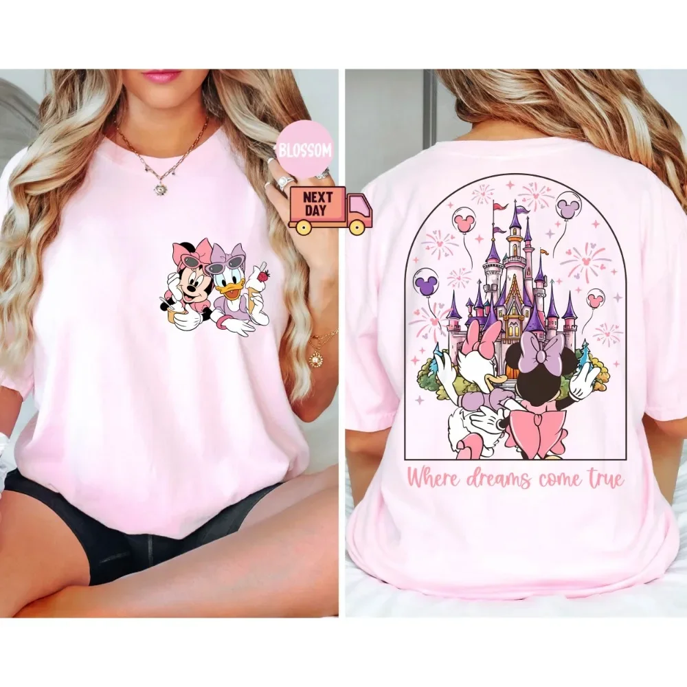 Disney Minnie/Pato verano algodón padre-niño camisa de manga corta mujer novia moda Casual versátil camiseta