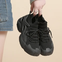 Primavera nuove scarpe sportive Casual da donna Flats Platform Sneakers 2024 Fashion Designer Knitting scarpe da corsa Lace Up Zapatos Female