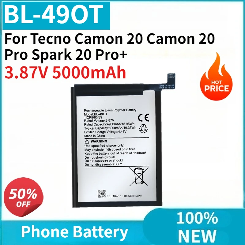 

100% New Mobile Phone Battery BL-49OT 3.87V 5000mAh For Tecno Camon 20 Camon 20 Pro Spark 20 Pro+ High Quality
