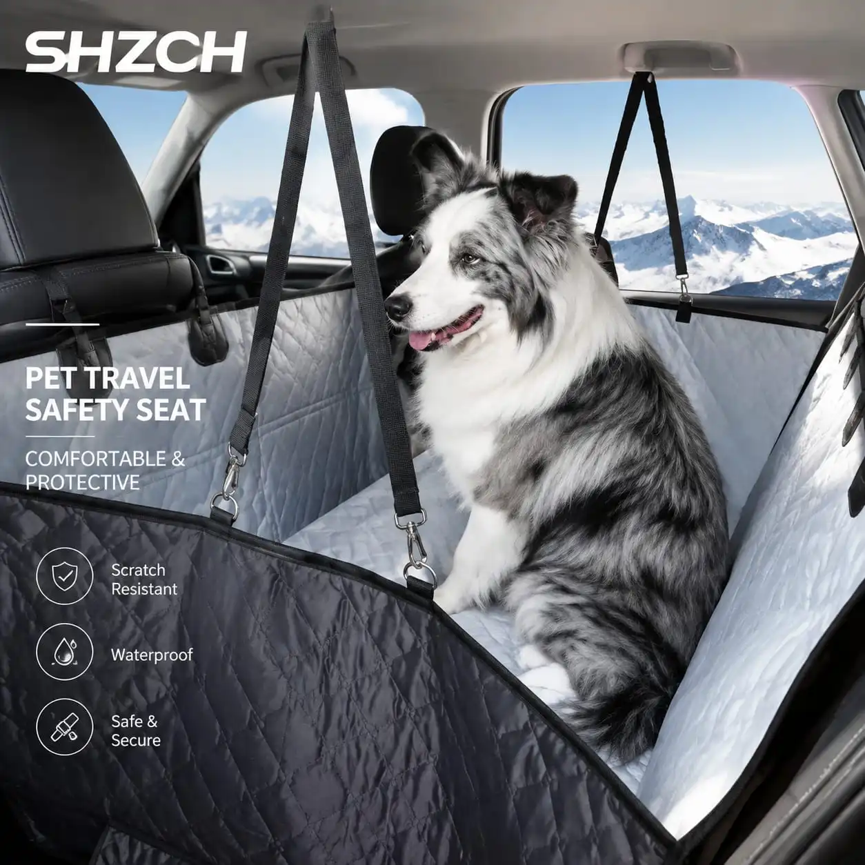 ‌Travel Bed with Seat Belt Hole, Universal Fit for SUV/Sedan Waterproof Pet Car Seat Cover - Non-Slip Dog Car Mat for Back Seat
