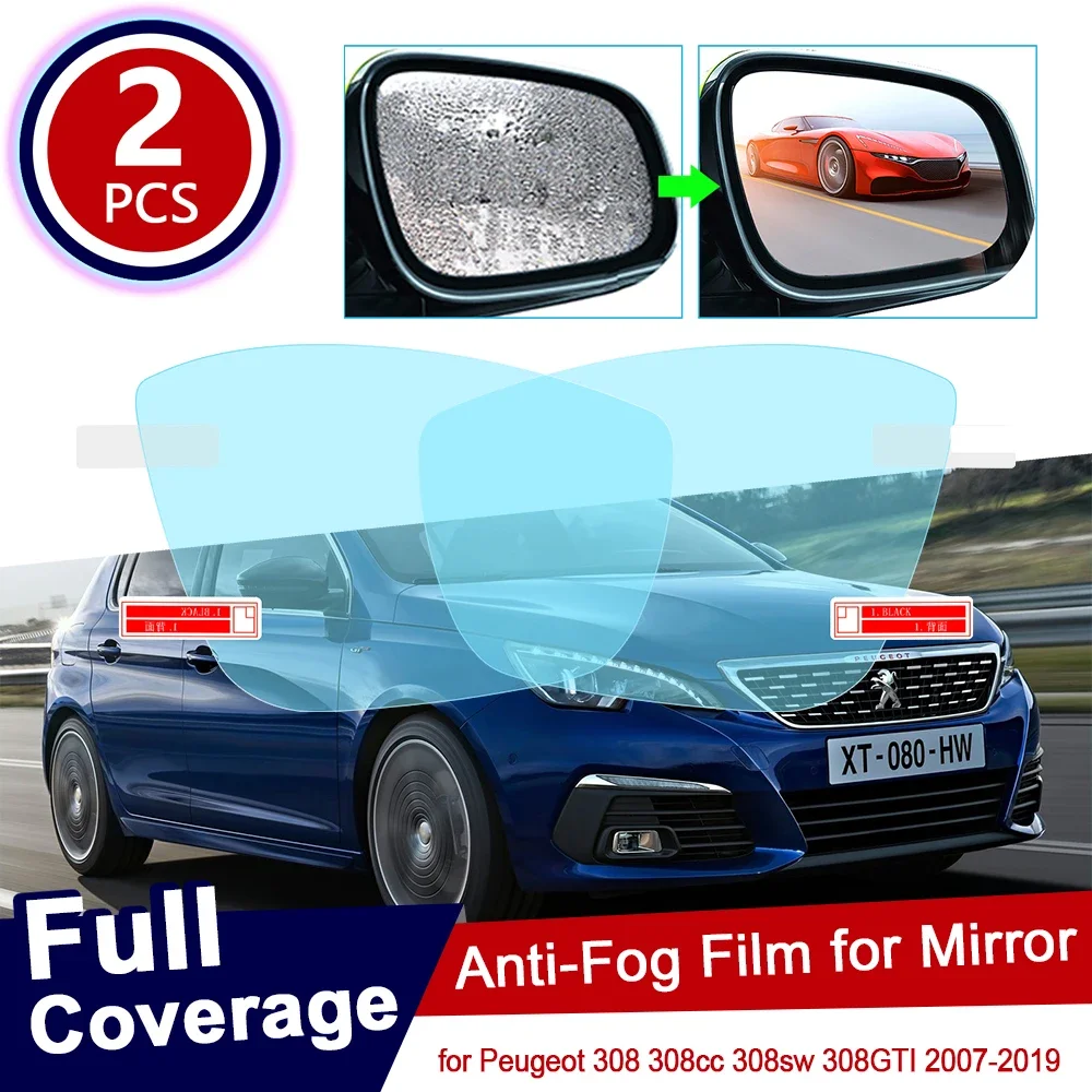Full Cover Anti Fog Rearview Mirror Rainproof Sticker Accessories For Peugeot 308 t7 t9 2007~2019 308cc 308sw 308gti CC SW GTI