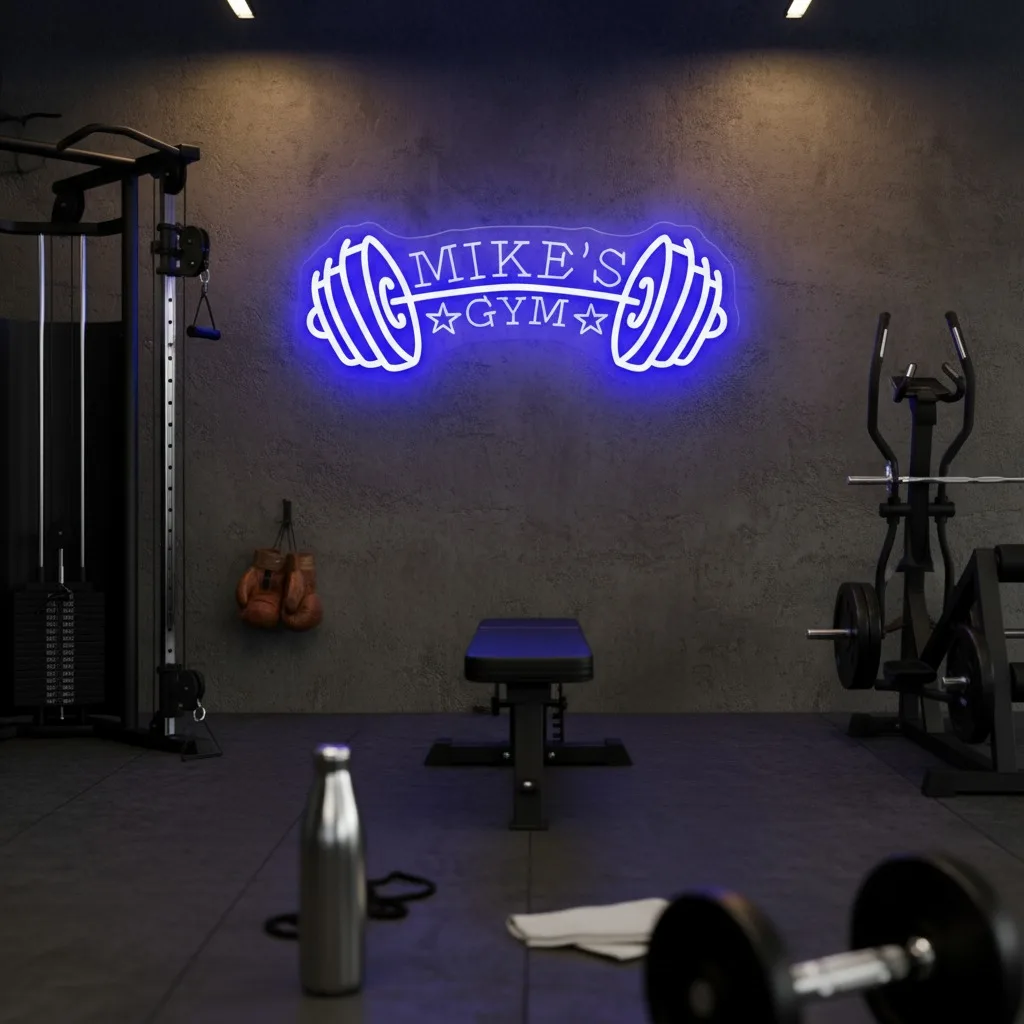 Personalized Gym Neon Sign - Dumbbell LED Neon Light, Fitness Room Wall Decor, Perfect Father's Day Gift for Dad/Man/Boyfriend