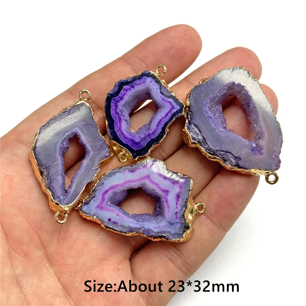 2Pcs/Lot Irregular Natural Druzy Pendants Fashion Slice Agates Pendant Double Holes Connector Charms for Jewelry Making DIY