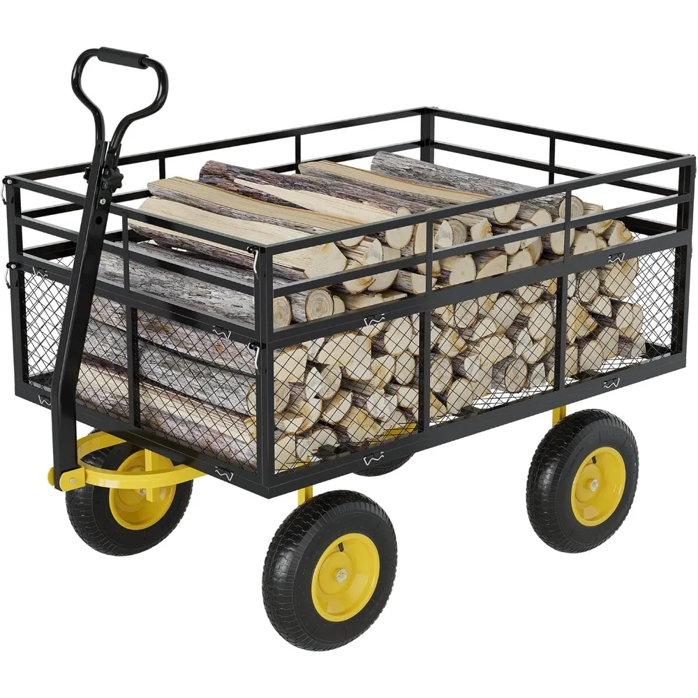 

Heavy-Duty Steel Garden Cart, 1400 Lbs Garden Wagon, with 13 Inch All-Terrain Tires and Removable Mesh Side Panels, 180°