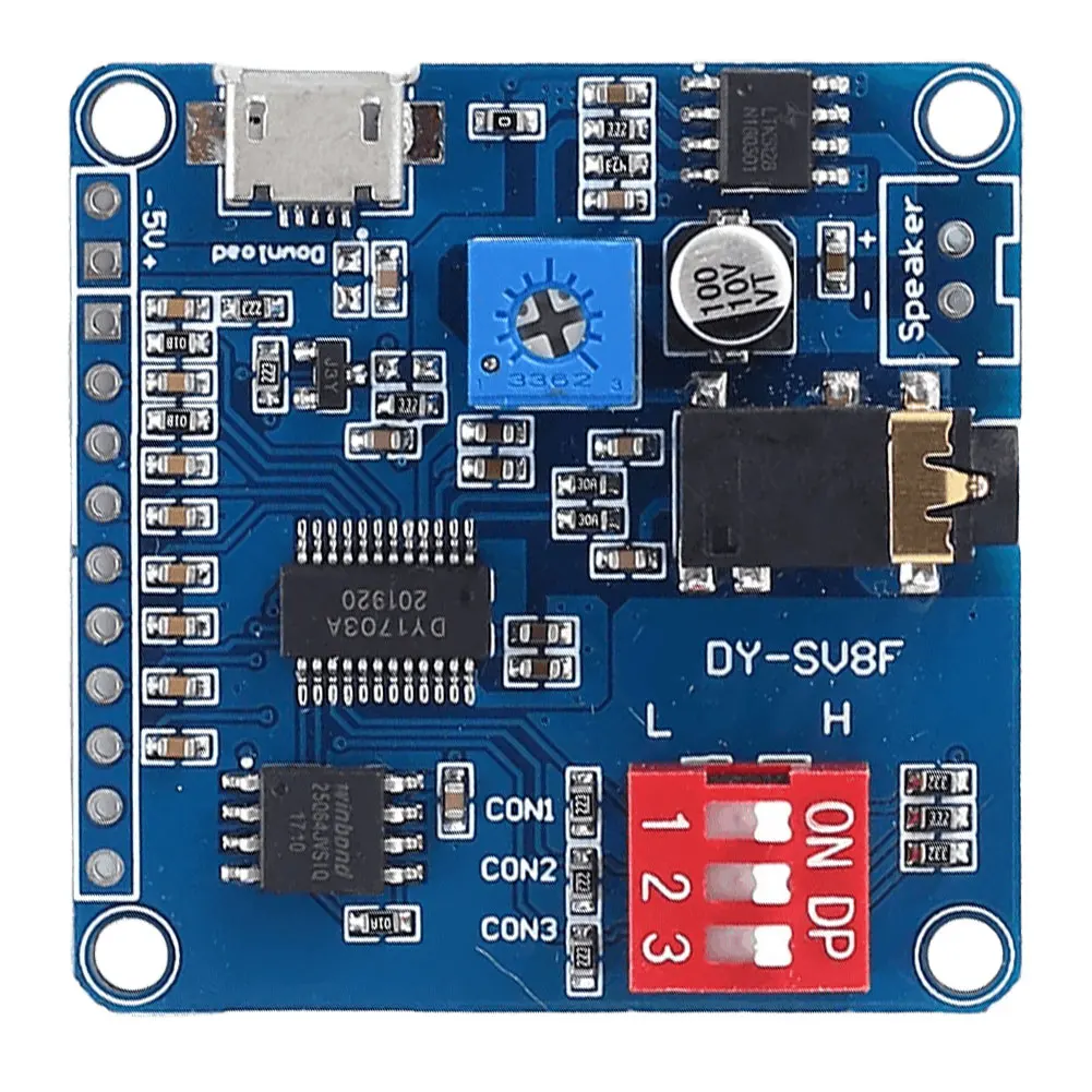 Placa amplificadora classe DY-SV8F UART I/O Trigger Playback 64Mbits Placa de armazenamento flash 5W 8M para cartão SD/TF