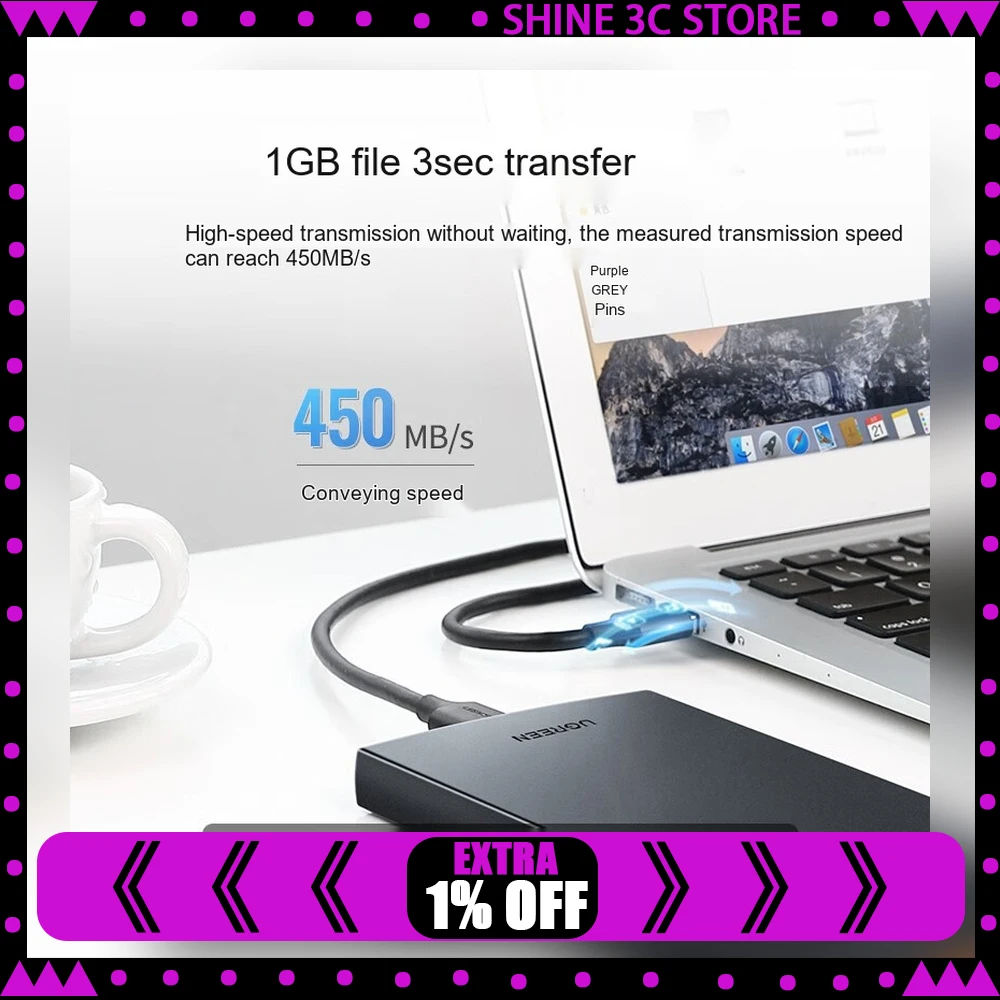 UGREEN 60353 CM237 2.5 Inch SATA HDD Enclosure USB 3.0 5Gbps External Hard Drive Case for SSD HDD