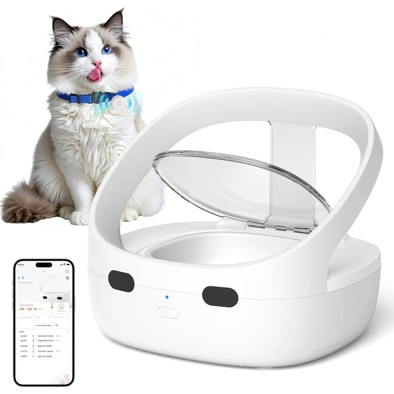 

RFID Cat Feeder with Ice Pack Cooling, Selective Automatic Pet Feeder, App Feeding Records, Anti-Pinch Safety, 120-Day Battery