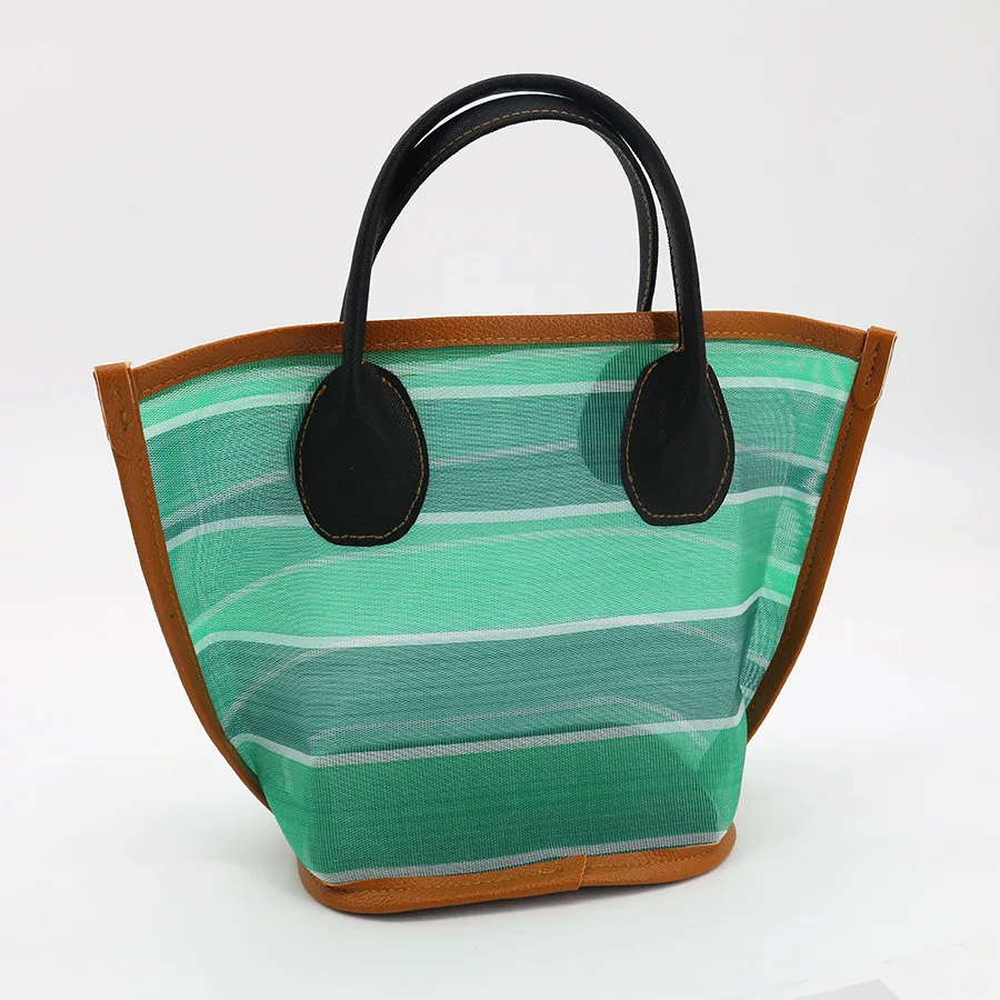 Casual Striped Mesh Women Handbags Small Tote Bag Vintage Summer Beach Bags Mini Lady Hand Bag Female Purses 2024