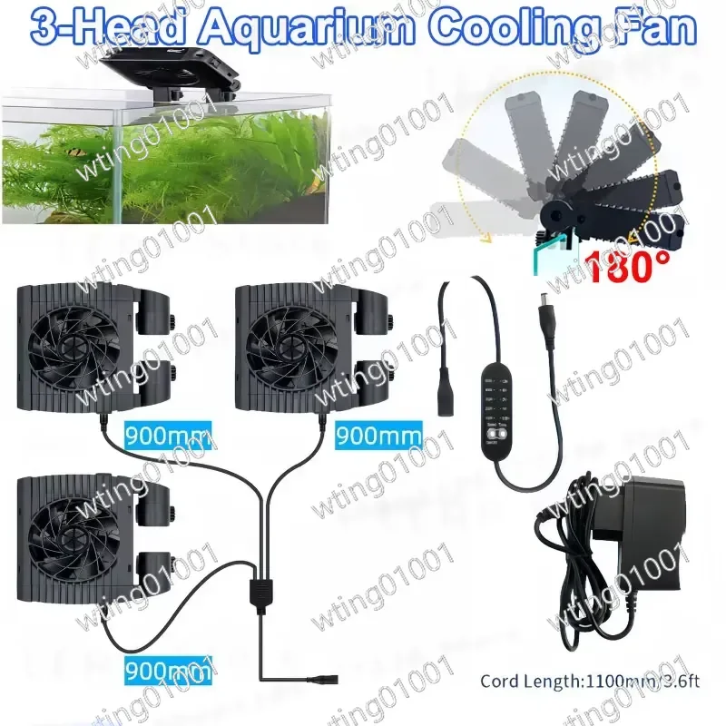 for 3-Head 2.2W*3 Fish Tank Fan Adjustable 5 Variable Speed Aquarium Cooling Fan Intelligent Timer Silent Remote Control