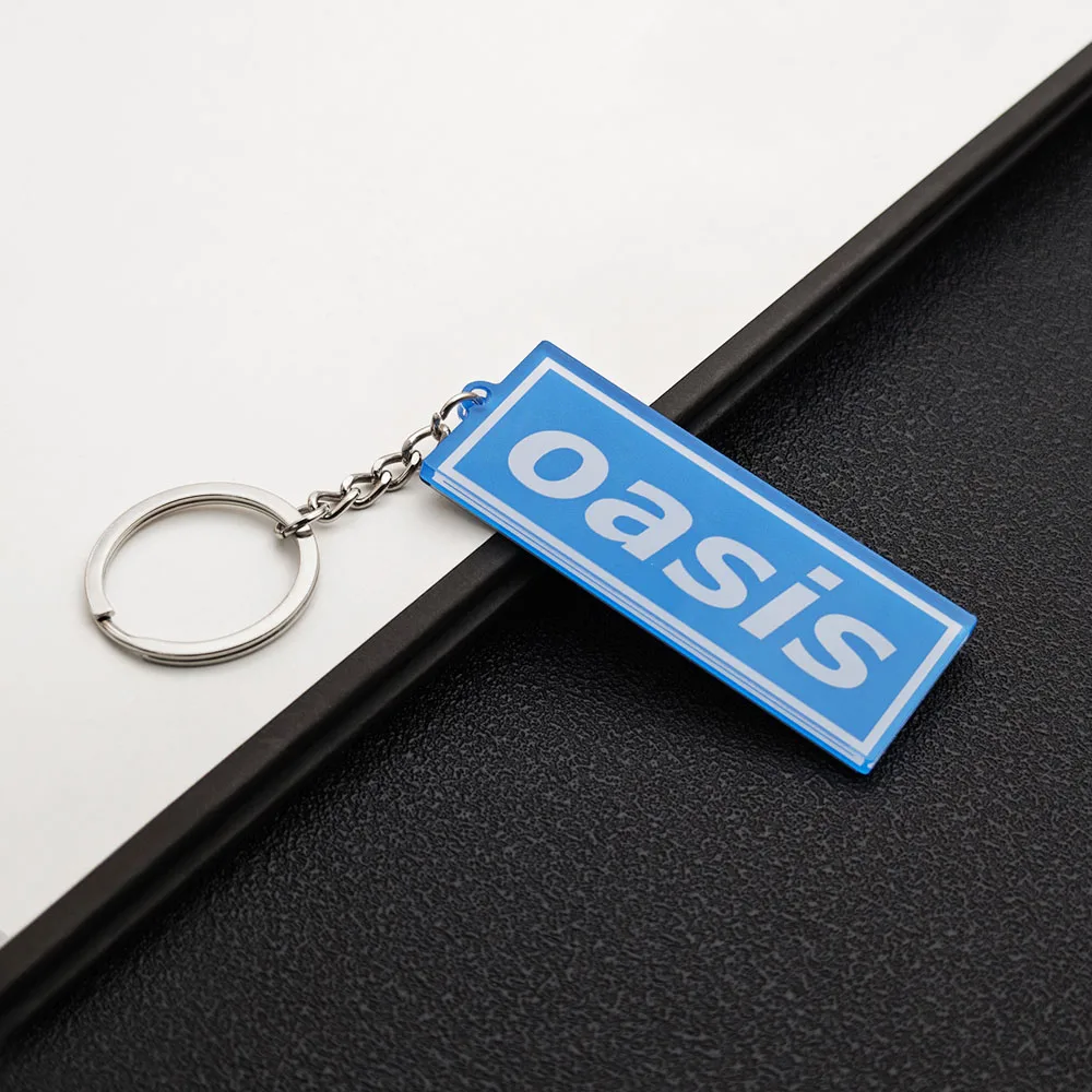 Oasis Keychain Double Sided Acrylic Keyring Live Forever Logo Britpop Rock Band Pendant for Backpack Car Key Chains Fans Gift