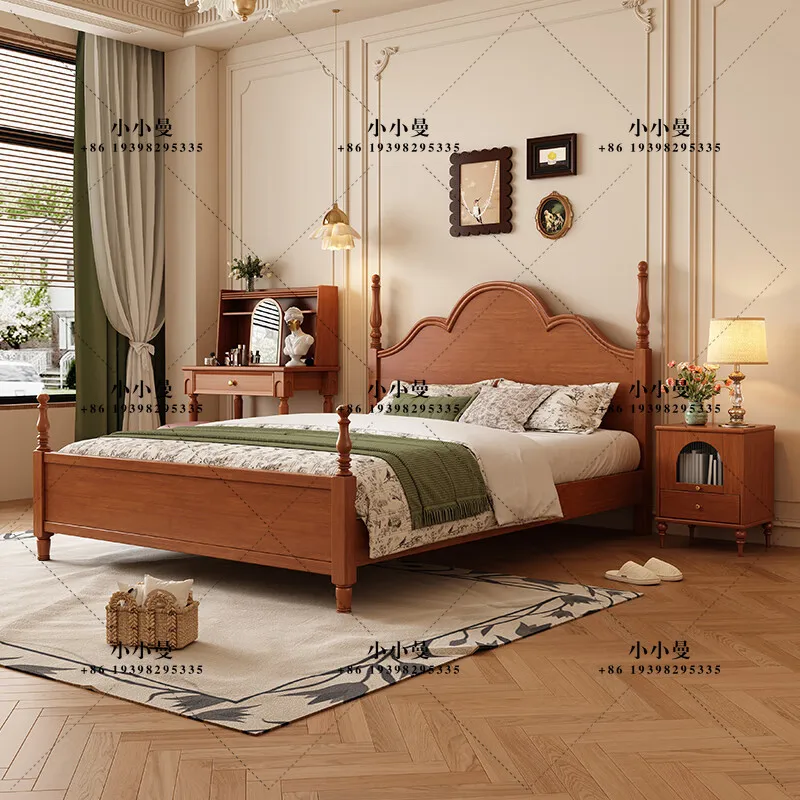 Retro black solid wood antique master bedroom 1.8 meters double bed modern simple bedroom solid wood