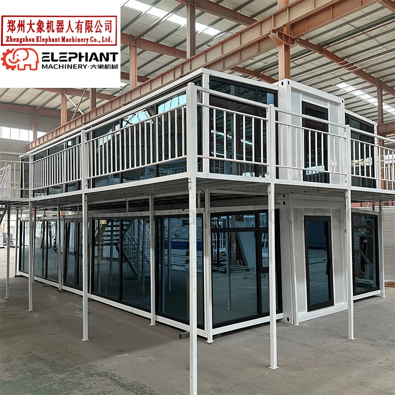 2-Story Expandable Prefabricated Container House 40 Ft & 20 Ft Steel Sandwich Panel Modern Villa Hotel Shop Use