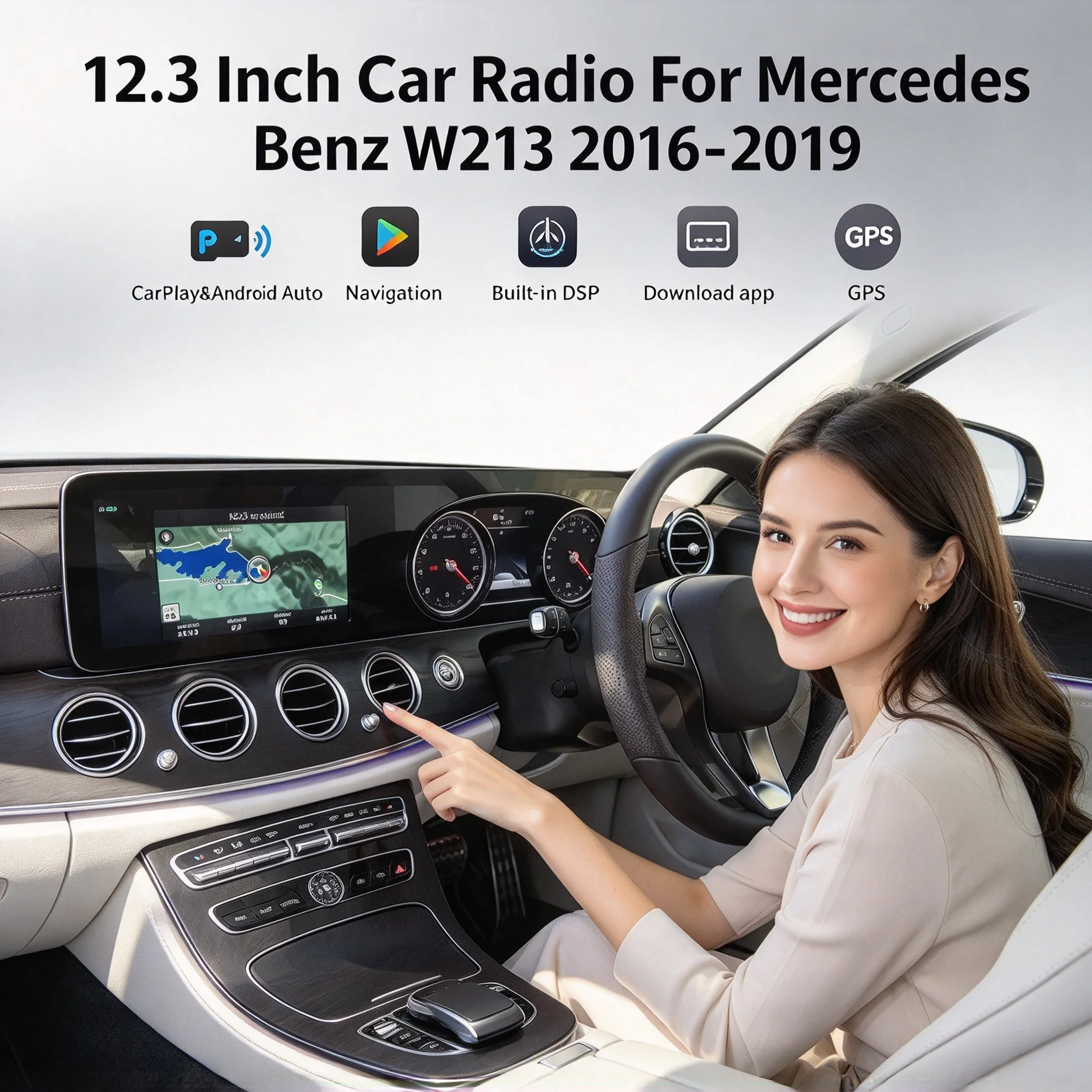 12.3 Inch Touch Screen for Mercedes Benz E-Class W213 2016 2017 2018 2019 LHD RHD Car Radio Multimedia Player Carplay GPS