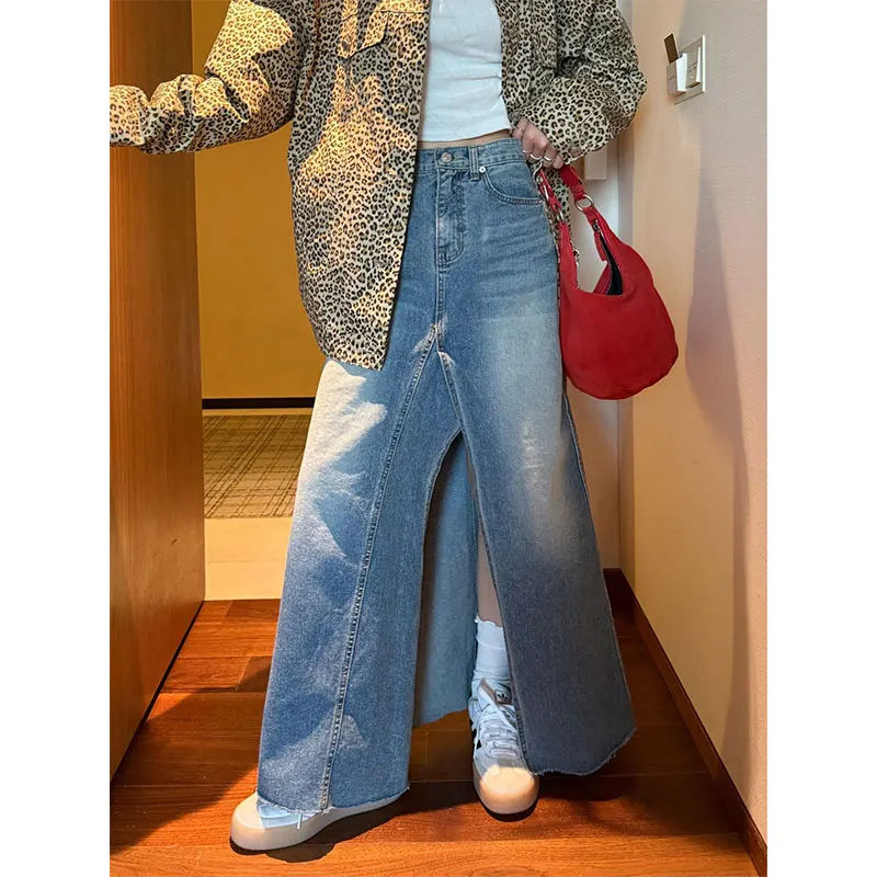 

Женская юбка-миди трапециевидной формы с высокой талией, широкие джинсы, винтажная драпировка с талией, белая длинная юбка с талией, повседневная летняя мода