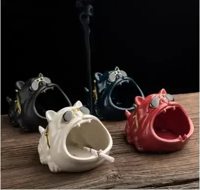 European Ceramic Household Cartoon Dog Ashtray Prevent Wind and Dust Small Change Storage Cute Animal Ashtray Vintage Home Decor