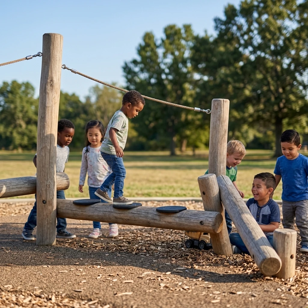 LALOT Timber Balance & Climb Adventure Forest Trail Wooden Playground Equipment Set for Kids Parks Schools Backyards