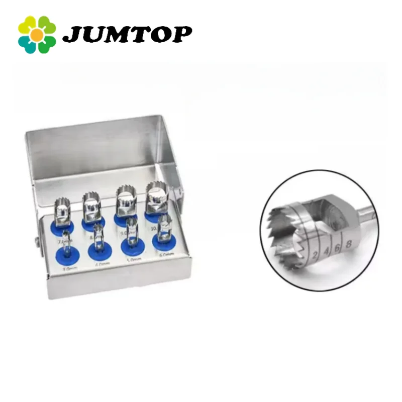 

JUMTOP 8Pcs Dental Implant Bone Trephine With Bur Disinfection Holder Surgical Instrument Implant Drill