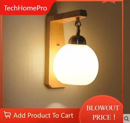 TechHPBedside Lamp Bedroom Living Room Aisle Balcony Entrance Solid Wood Simple Modern Led Lamp
