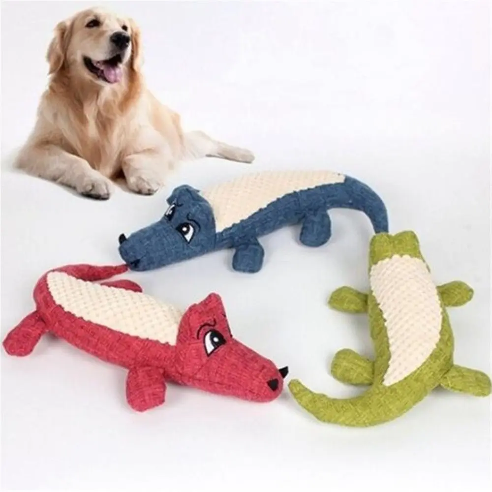 Juguete para perros y gatos, cocodrilo de peluche de lino, Animal de juguete para masticar, juguete con ruido chirriante, suministros de limpieza dental, juguete, muñeca interactiva resistente