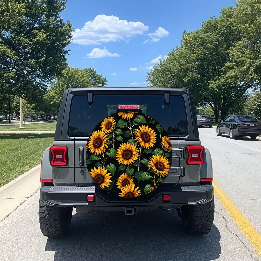 Sunflower Floral Pattern Tire Cover - Vibrant Country Style High-Quality Polyester Fiber Car Spare Wheel Protector, Outdoor Off