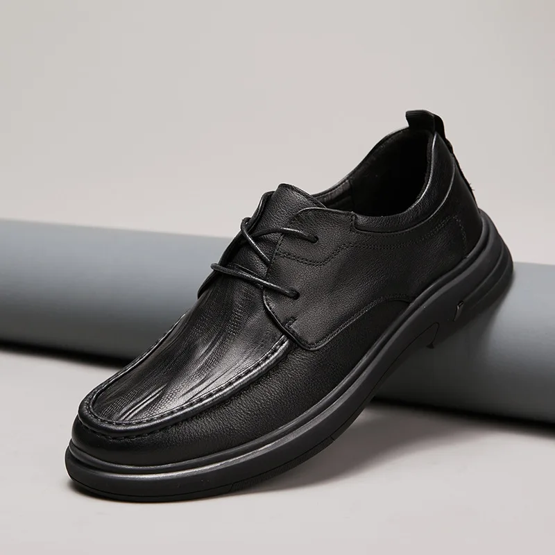 Retro-Herrenschuhe aus echtem Leder, lässige Rindslederschuhe, schwarze Slipper, braun